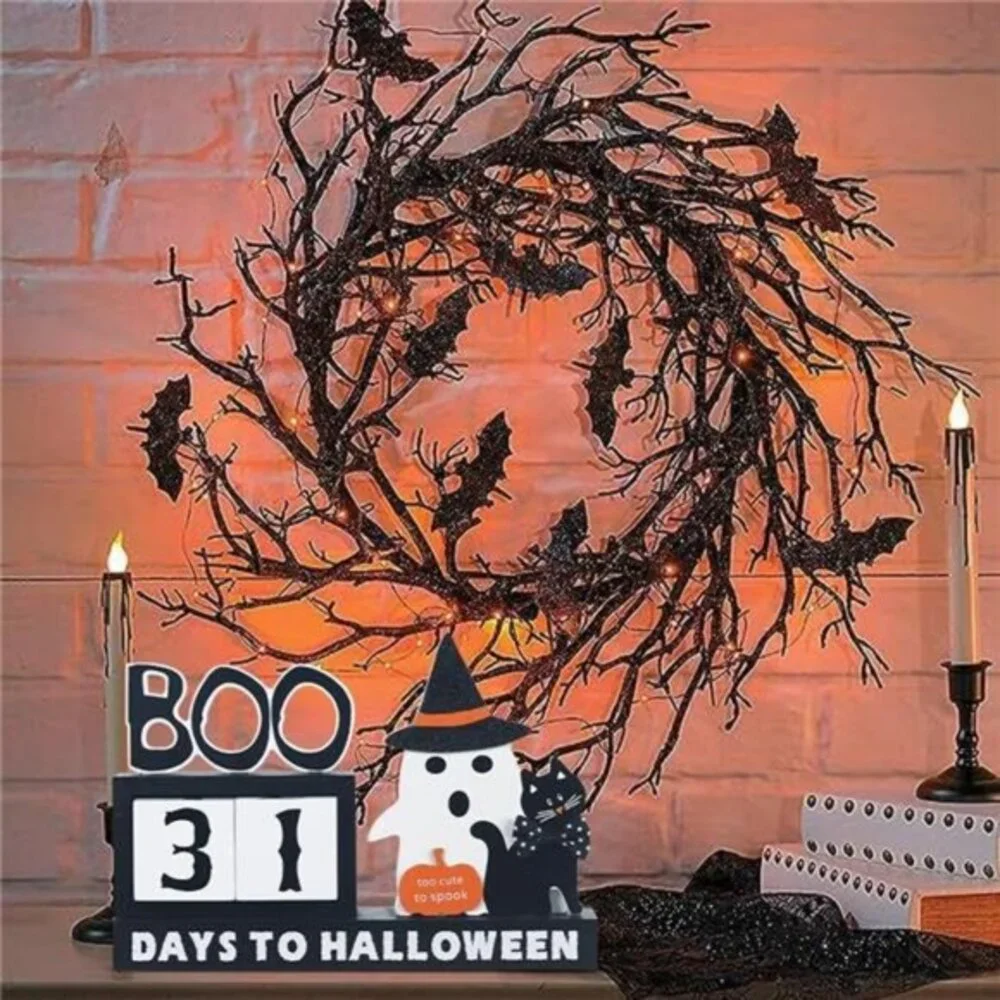 Wood Halloween‎ Countdown Calendar with Ghost Ornaments & Boo Sign, Room Decor